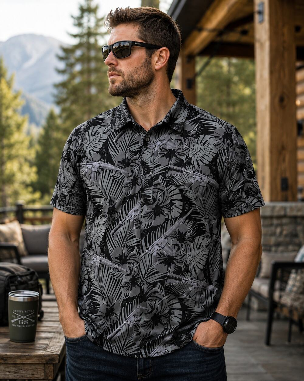 Grunt Style XL Rifle Tropical Hawaiian Performance Polo Shirt